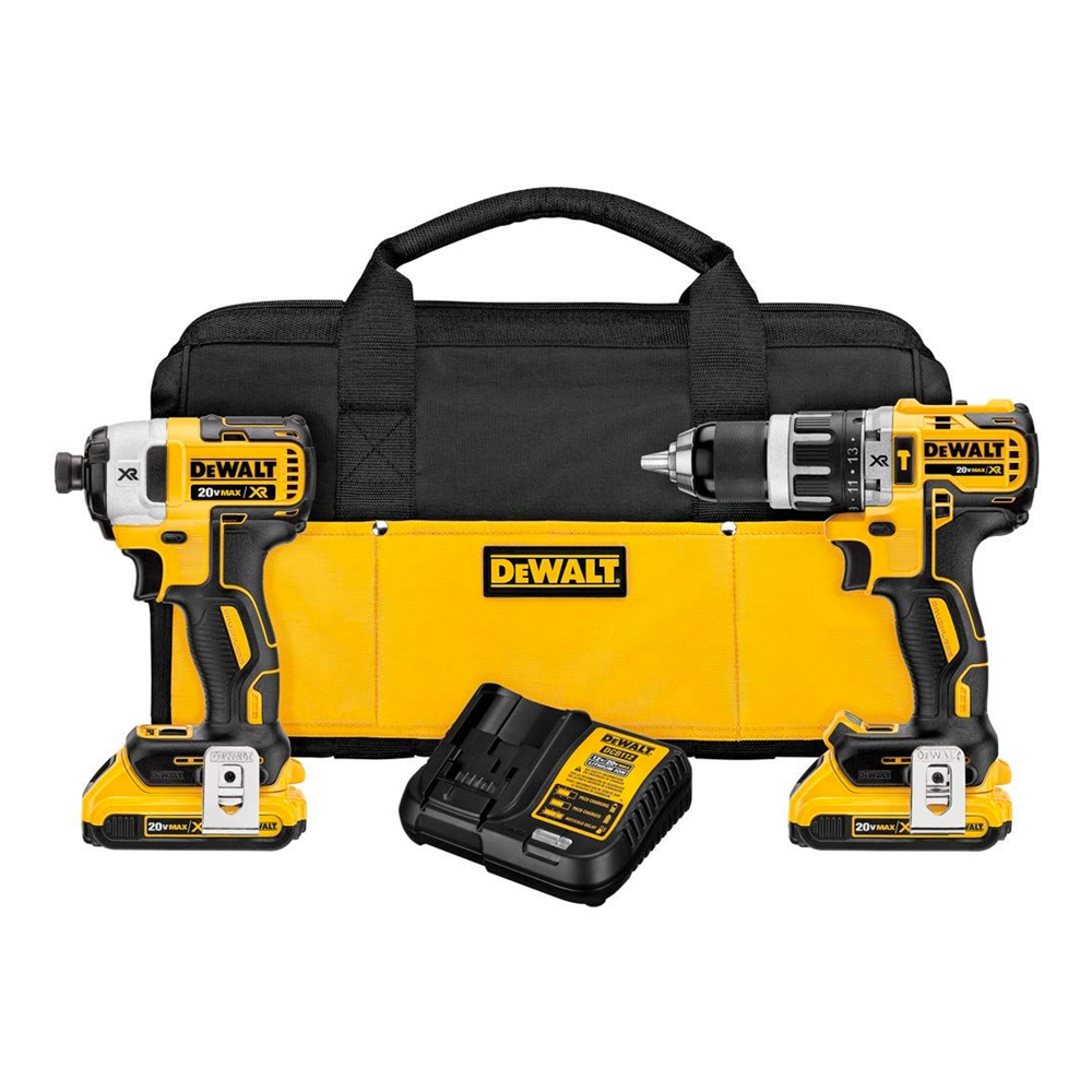 Combo Dewalt DCK287D2-B2 20V XR MAX Taladro Percutor 1/2" DCD796 + Atornillador de Impacto 1/4" DCF887 2Bat x 2Ah Brushless