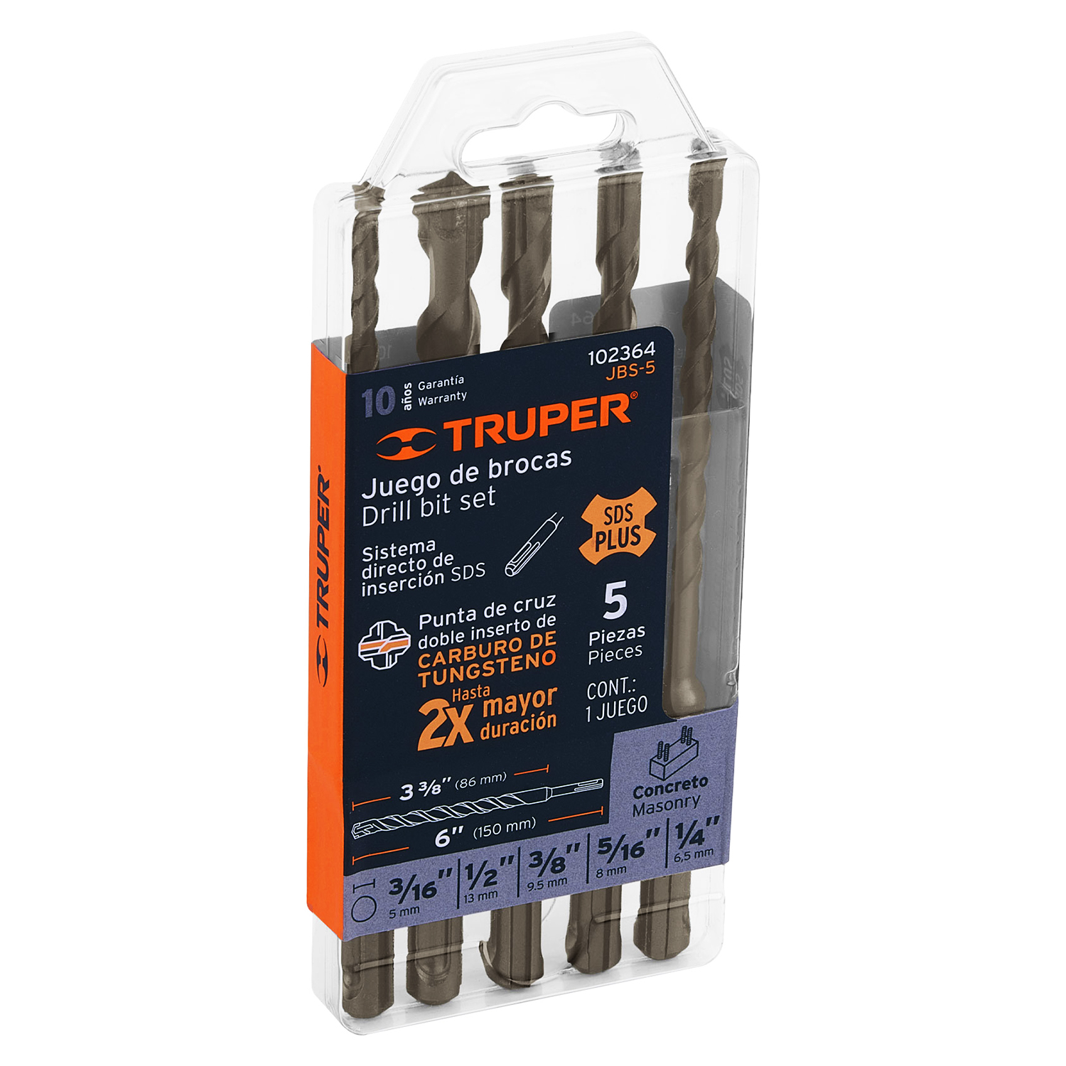 Juego Brocas Concreto SDS-Plus Truper 102364 5Pcs