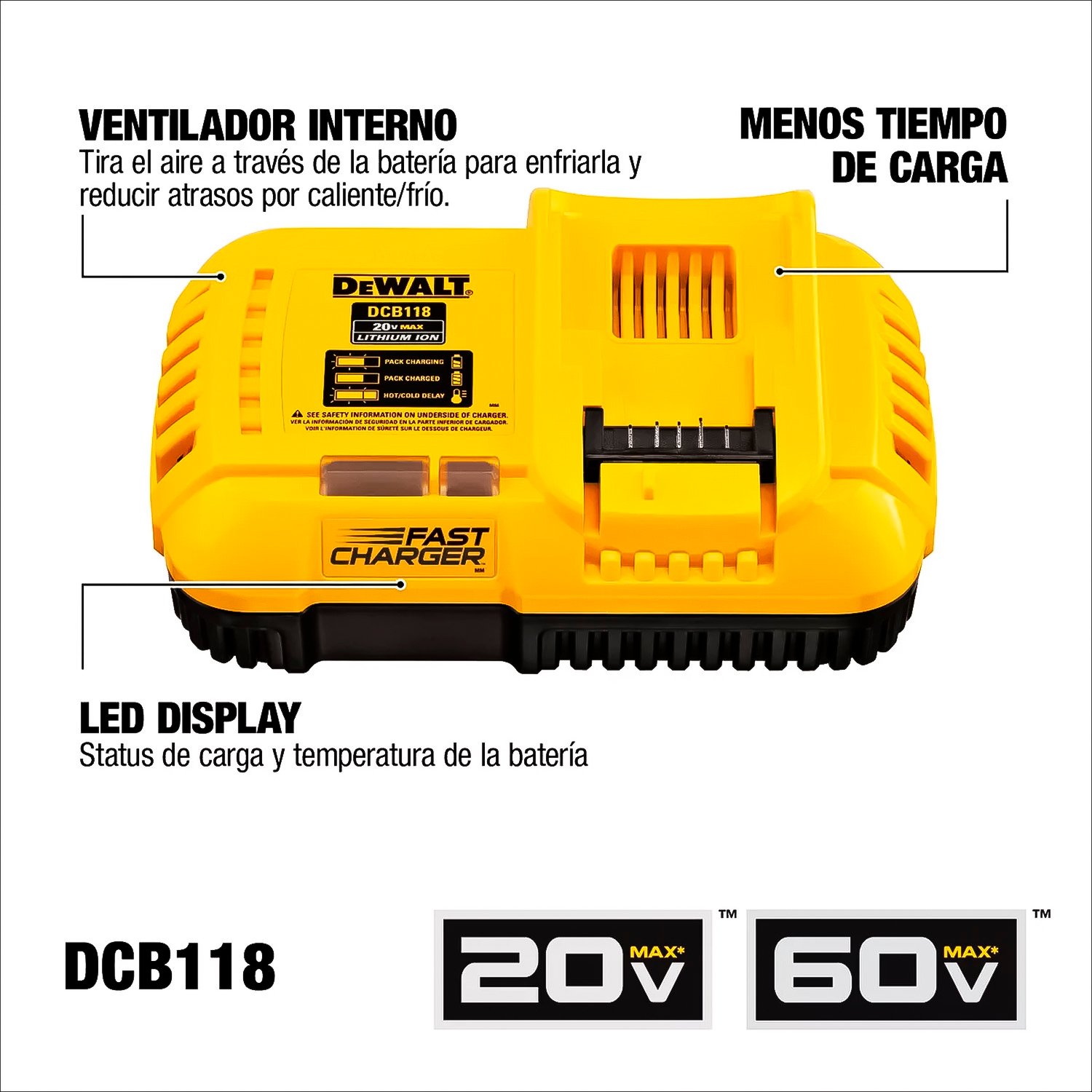 Cargador de Baterias Ultra Rapido Dewalt DCB118-B2 20V/60V MAX Flexvolt 8Ah