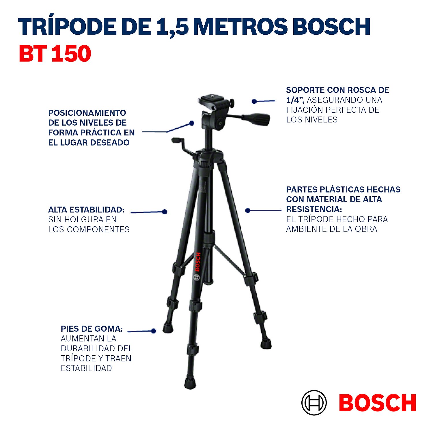 Tripode Niveles Laser Bosch BT 150 Profesional 55-157 cm