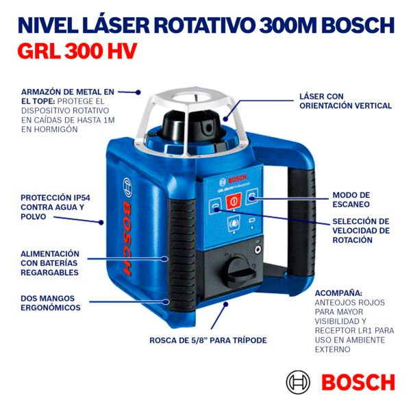 Nivel Laser Rotativo Bosch GRL 300 HV 300 metros