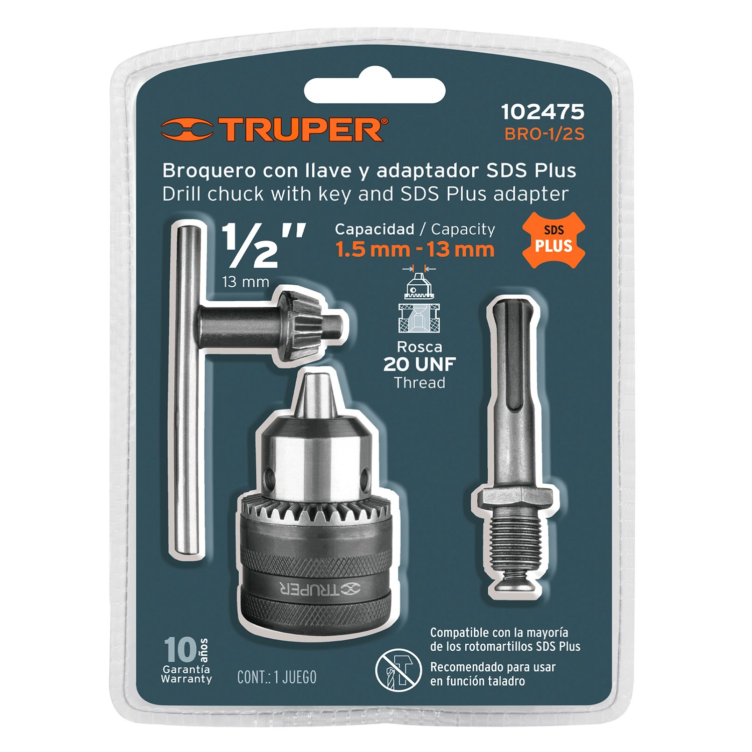Mandril con Adaptador SDS-Plus Truper 102475 Mandril 1/2"