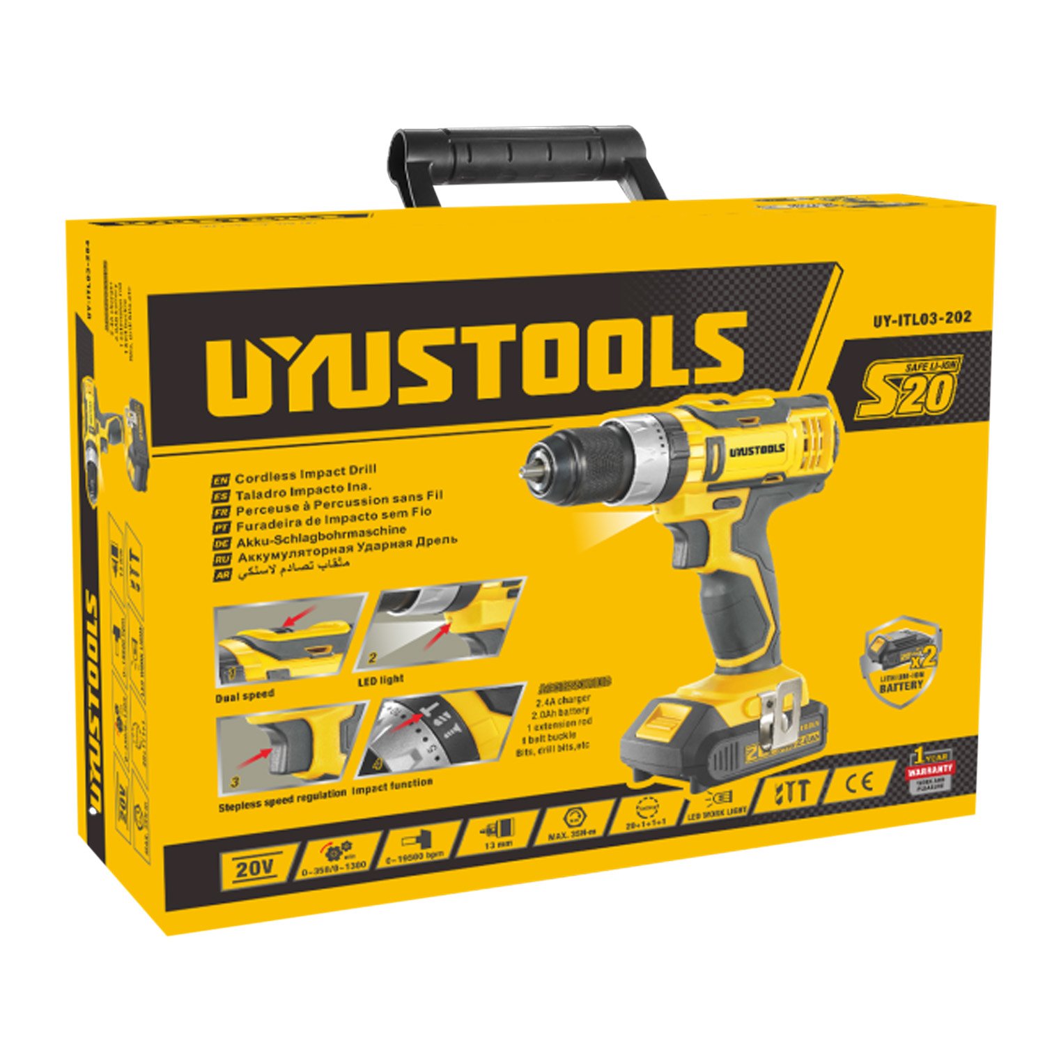 Taladro Atornillador Percutor 1/2" Uyustools UY-ITL03-202 20V 35Nm 2Bat x 2Ah - Imagen 8