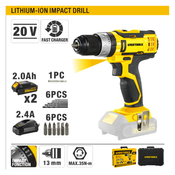 Taladro Atornillador Percutor 1/2 UYUSTOOLS UY-ITL03-202 35Nm 2Bat x 2Ah