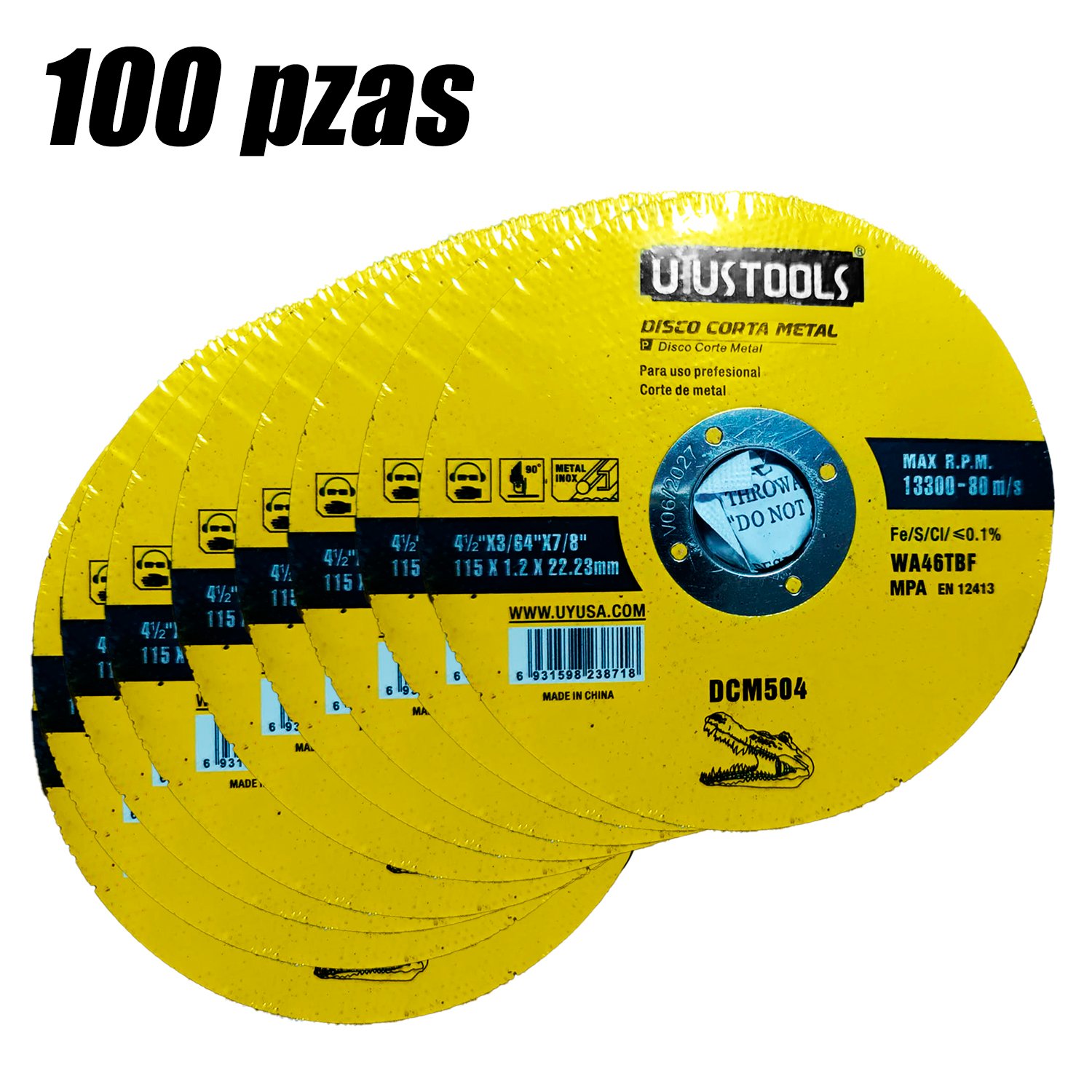 Disco Corte Metal Inox 4.5" x 3/64" x 7/8" Uyustools DCM504 x 100 pzas