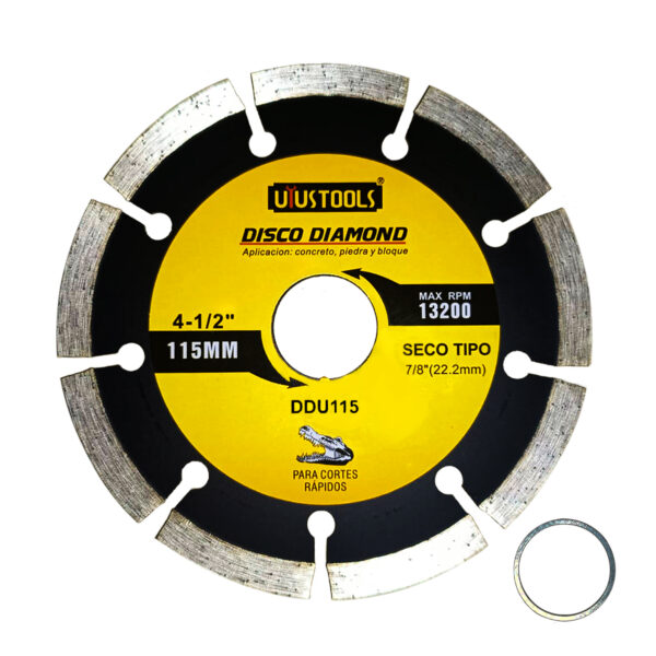 Disco Diamantado Segmentado 4.5" x 7/8", 3/4" Uyustools DDU115 Corte Concreto