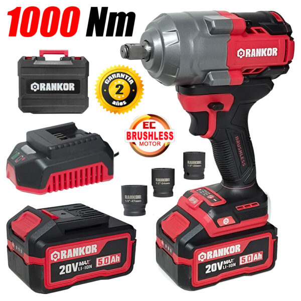 Llave de Impacto 1/2" Rankor RLIW20003 20V 1000Nm 2Bat x 5Ah Brushless