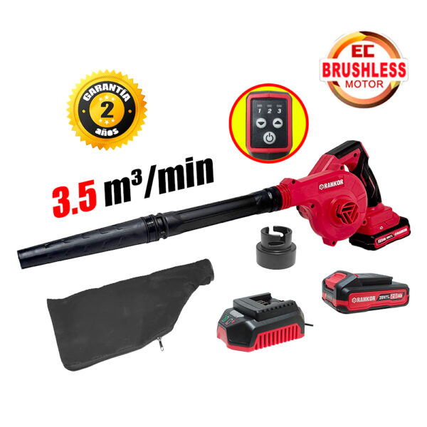 Sopladora Aspiradora Inalambrica Rankor RLAB2001 20V 3.5m3/min 2Bat x 2Ah Brushless