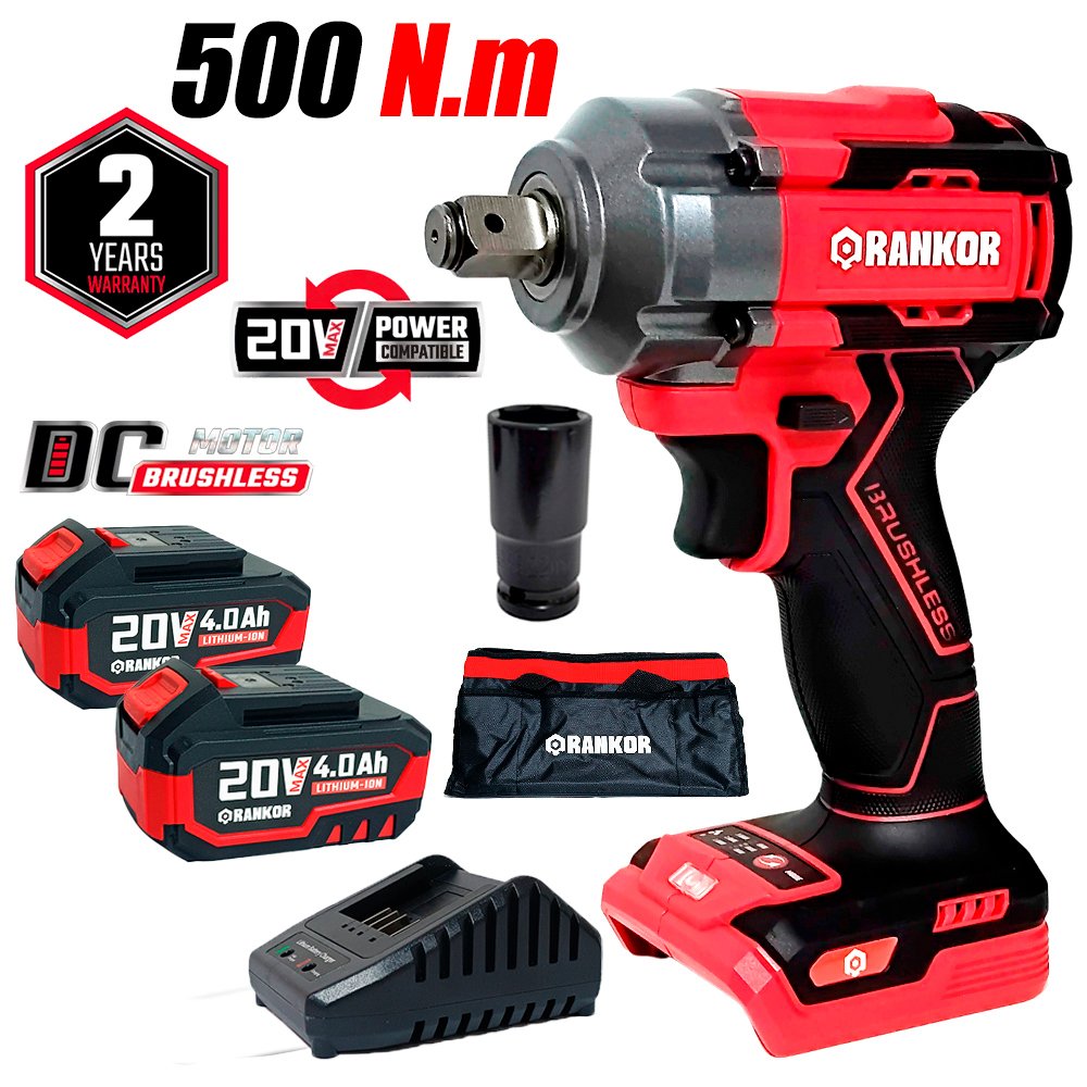 Llave de Impacto 1/2 Rankor RLIW20002 20V 500Nm 2Bat x 4Ah Brushless