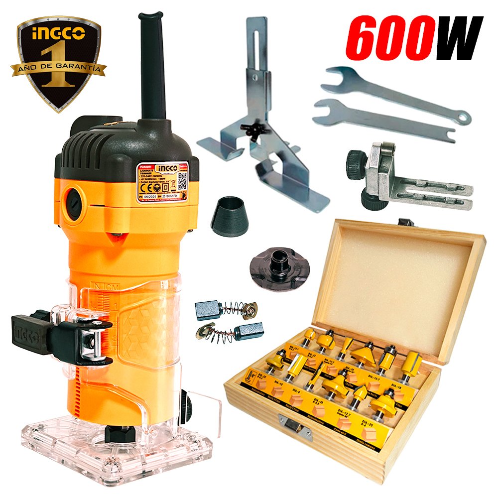 Ruteadora Fresadora Mano Ingco PLM6001 + 12 Fresas