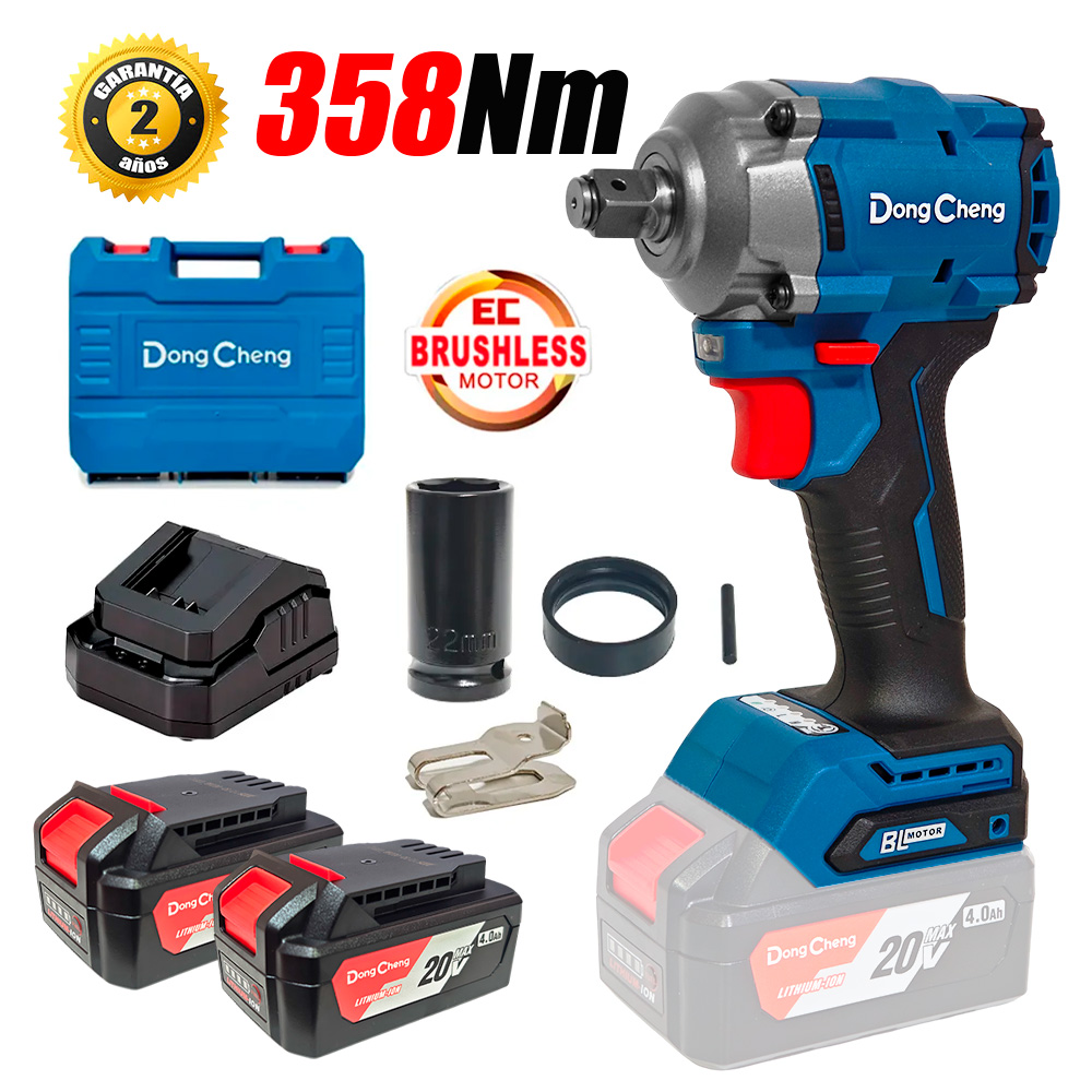 Llave de Impacto Industrial Inalámbrica 1/2" Dongcheng DCPB358EM 20V 358Nm 2Bat x 4Ah Brushless