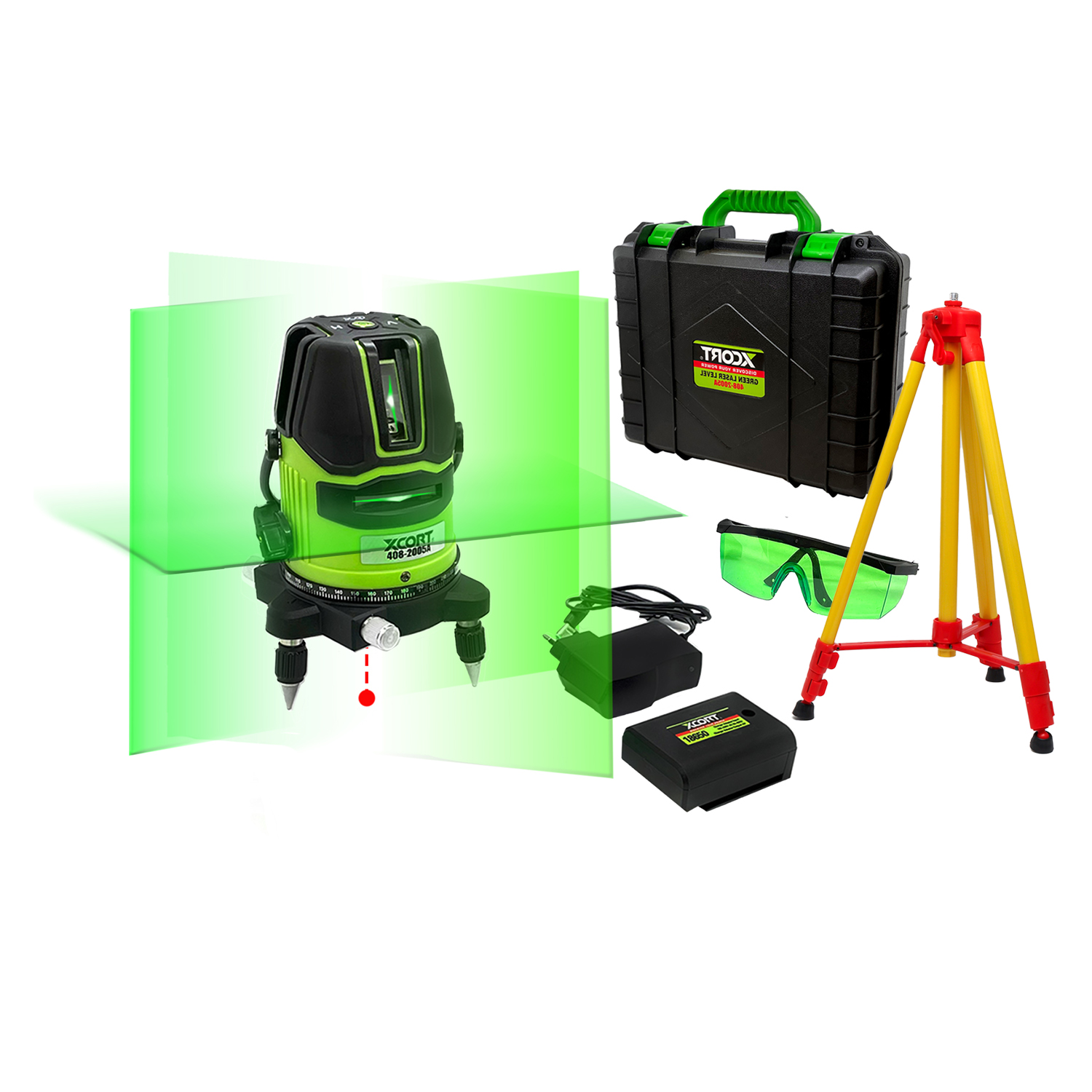 Nivel Laser Verde Autonivelante Industrial XCORT 408-2005AT 5 Líneas + Tripode