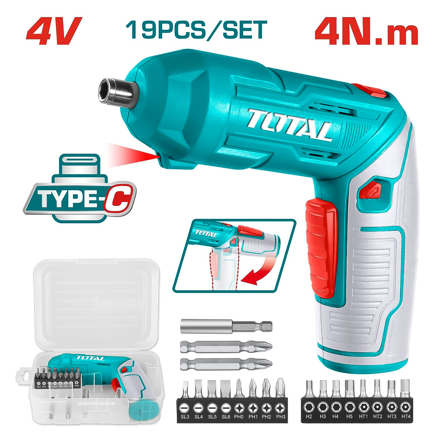Atornillador Destornillador Inalámbrico 1/4" Total TSDLI0442 4V 4Nm 240rpm