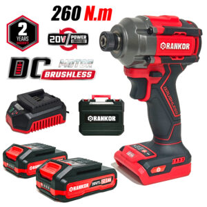 Atornillador de Impacto Industrial 1/4" Rankor RLIS20201 20V 260Nm 2Bat x 2Ah Brushless