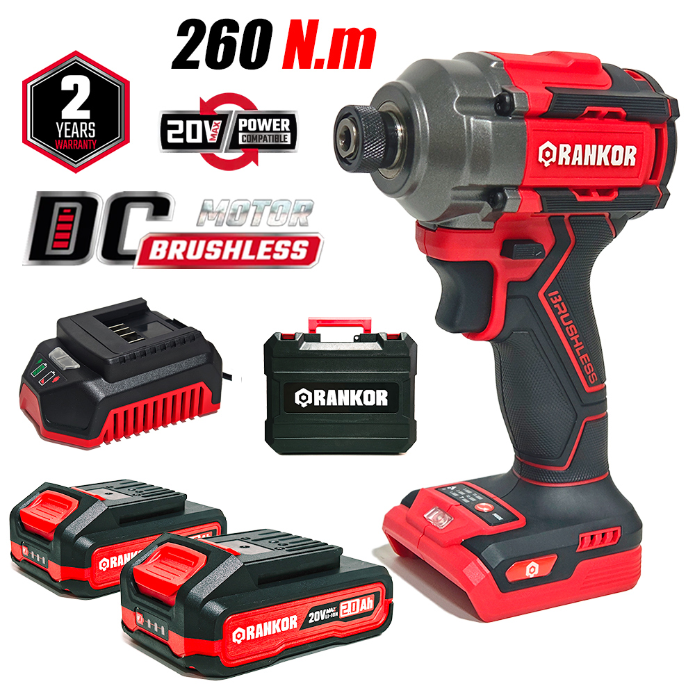 Atornillador de Impacto Industrial 1/4" Rankor RLIS20201 20V 260Nm 2Bat x 2Ah Brushless