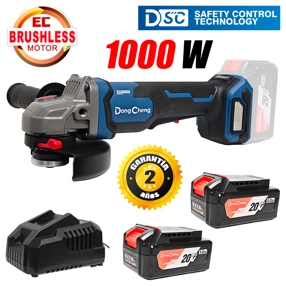 Amoladora Angular Inalámbrica 5" Dongcheng DCSM04-125PFK 20V 2Bat x 5Ah Brushless
