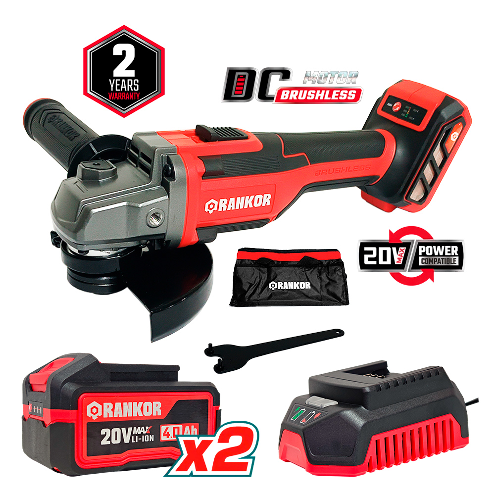 Amoladora Inalambrica 5″ Rankor RLAG20201 20V 2Bat X 4Ah Brushless