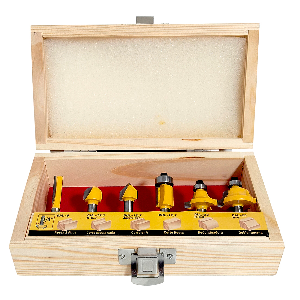 Juego De Fresas Para Madera 1/4" Uyustools CQT006 6 Pcs