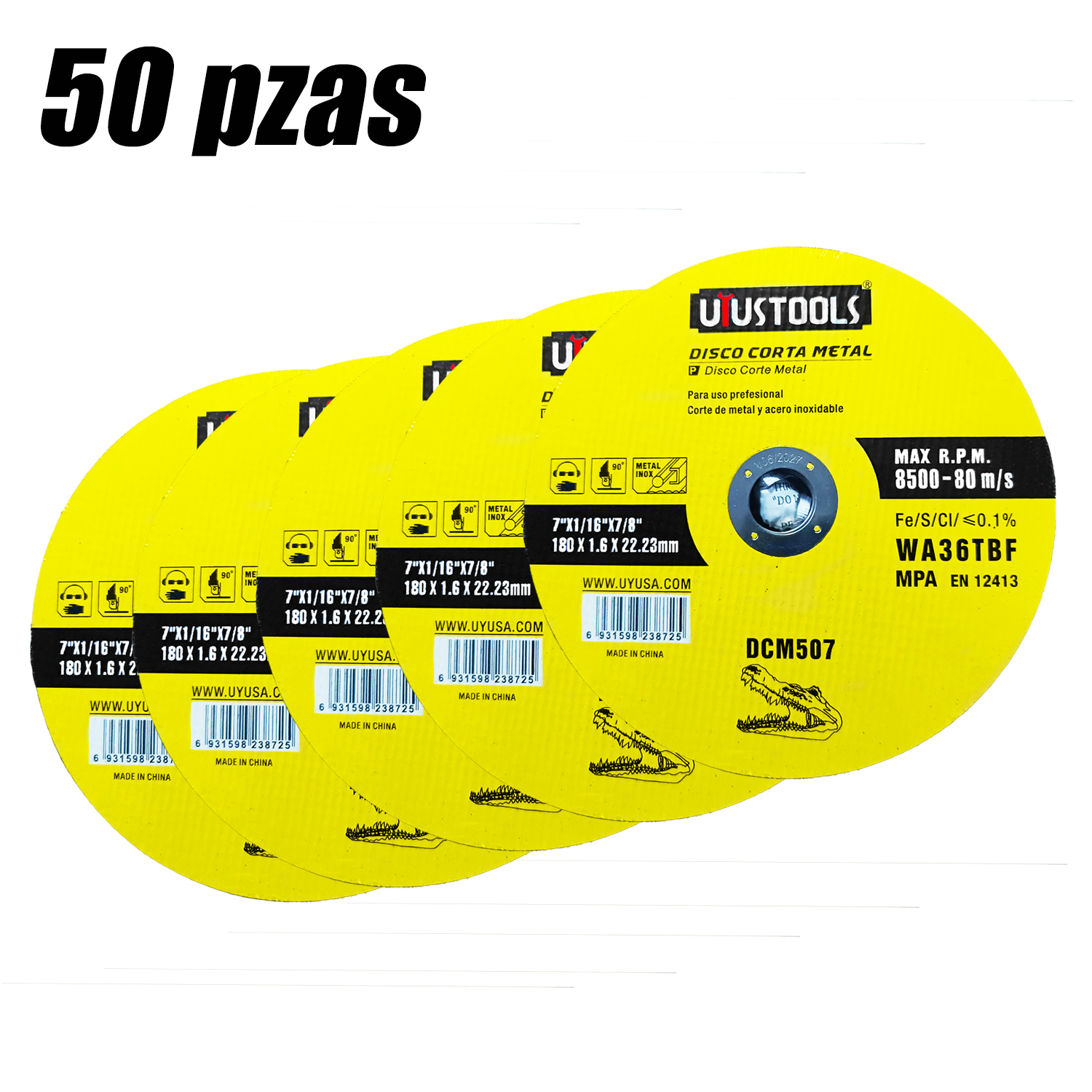 Disco Corte Metal Inox 7" x 1/16" x 7/8" Uyustools DCM507 x 50 pzas