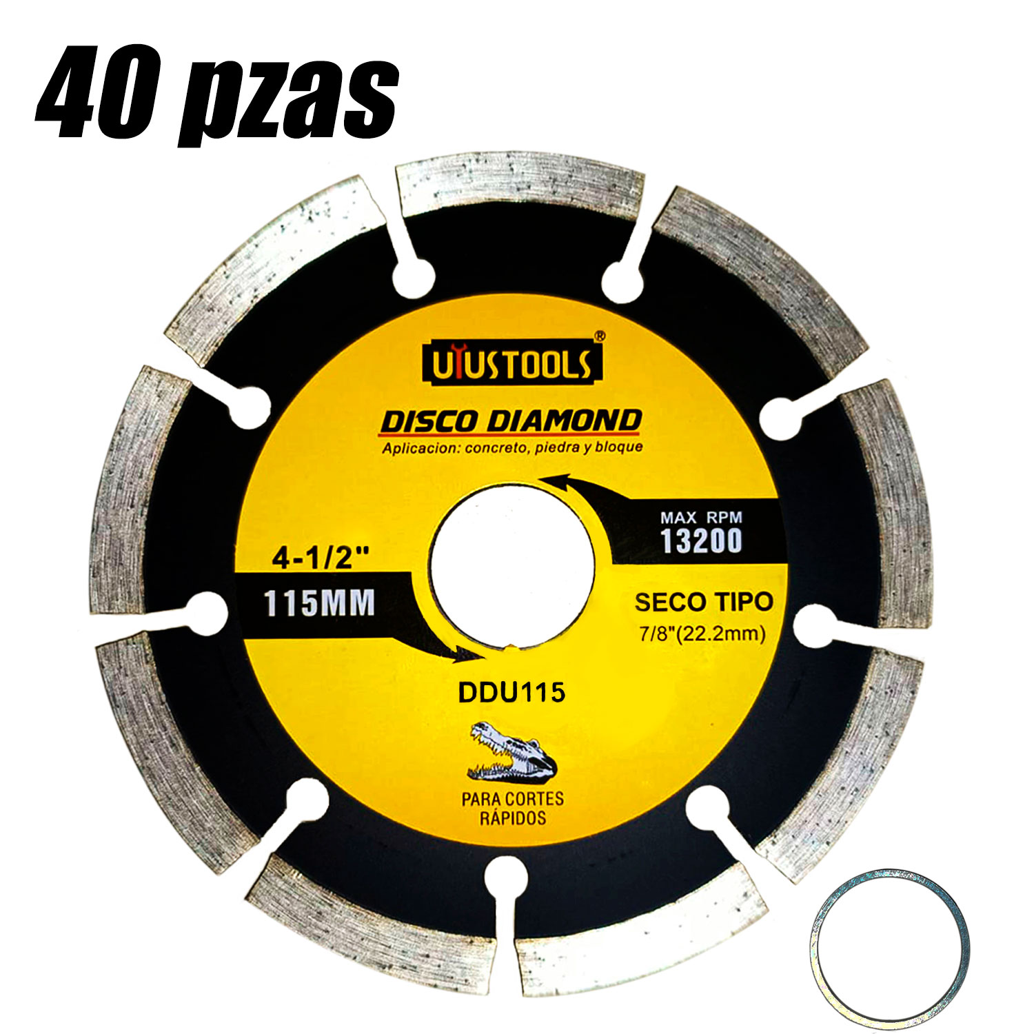 Disco Diamantado Segmentado 4.5" x 7/8", 3/4" Uyustools DDU115-40 Corte Concreto x 40 pzas