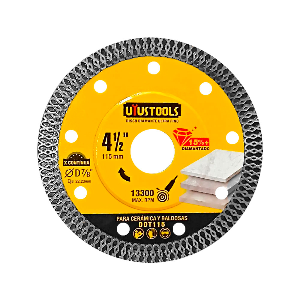 Disco Diamantado Continuo Ultra Fino 4.5" Uyustools DDT115 P/ Porcelanato y Vidrio