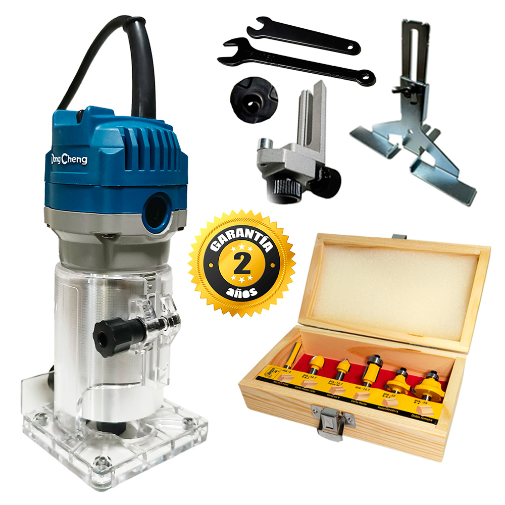 Ruteadora Fresadora Tupi de Mano 1/4" Dongcheng DMP04-6 550W + 6 Pzas