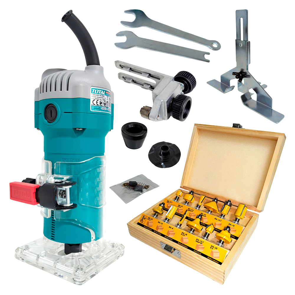 Ruteadora Fresadora Tupi de Mano Palma 6mm, 1/4" Total TLT6001 600W + 12 Fresas