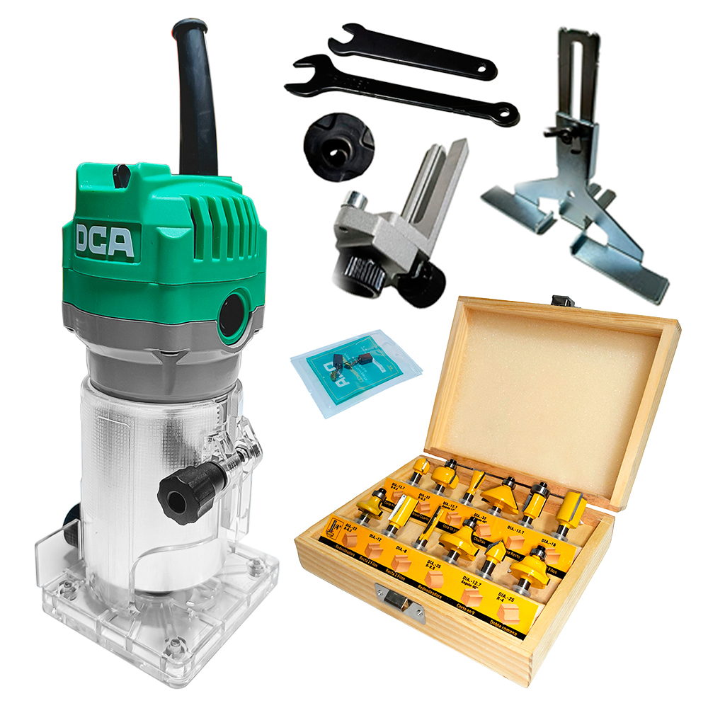 Ruteadora Fresadora Tupi de Mano Palma 1/4" DCA AMP04-6-12 550W + 12 Pzas