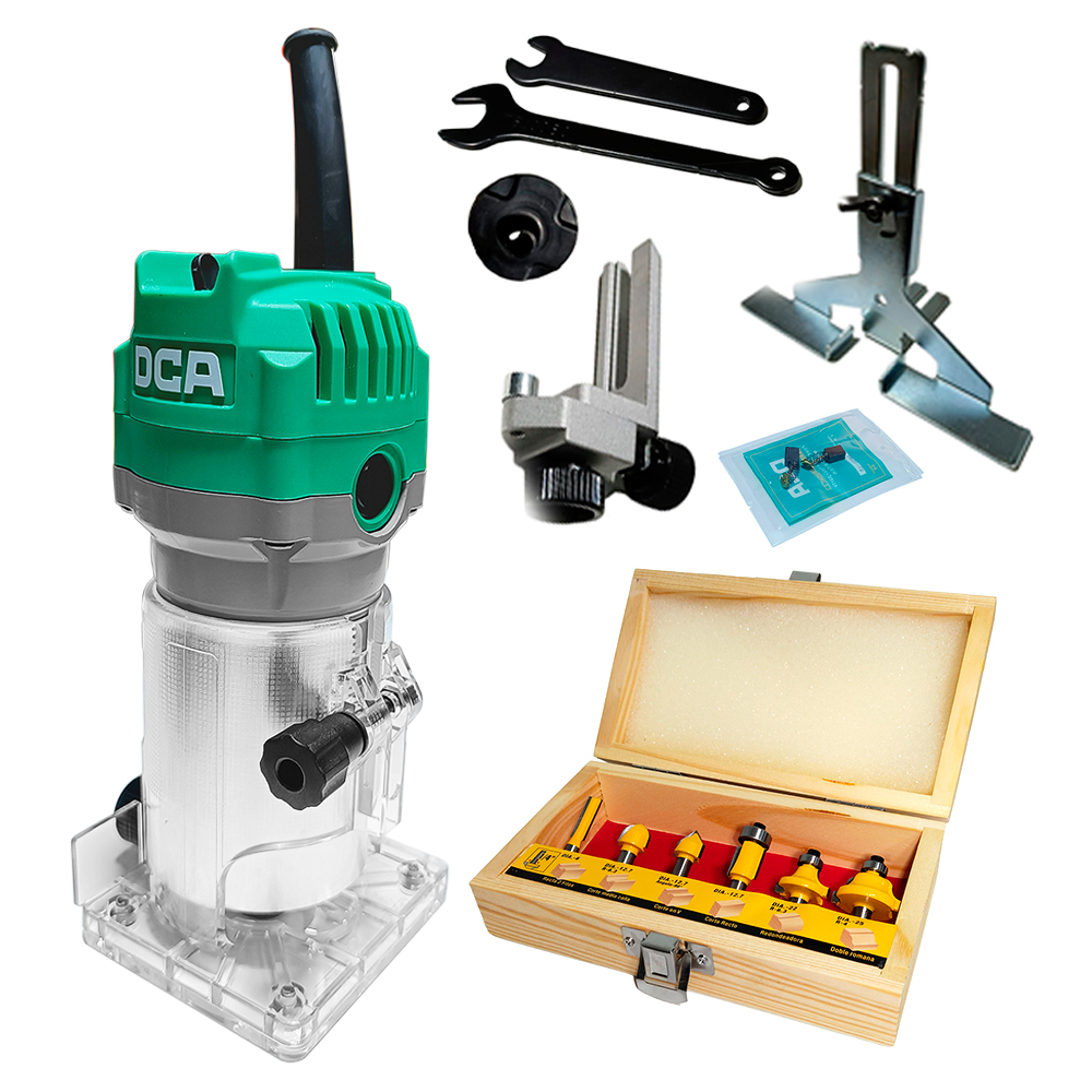 Ruteadora Fresadora Tupi de Mano Palma 1/4" DCA AMP04-6-6 550W + 6 Pzas