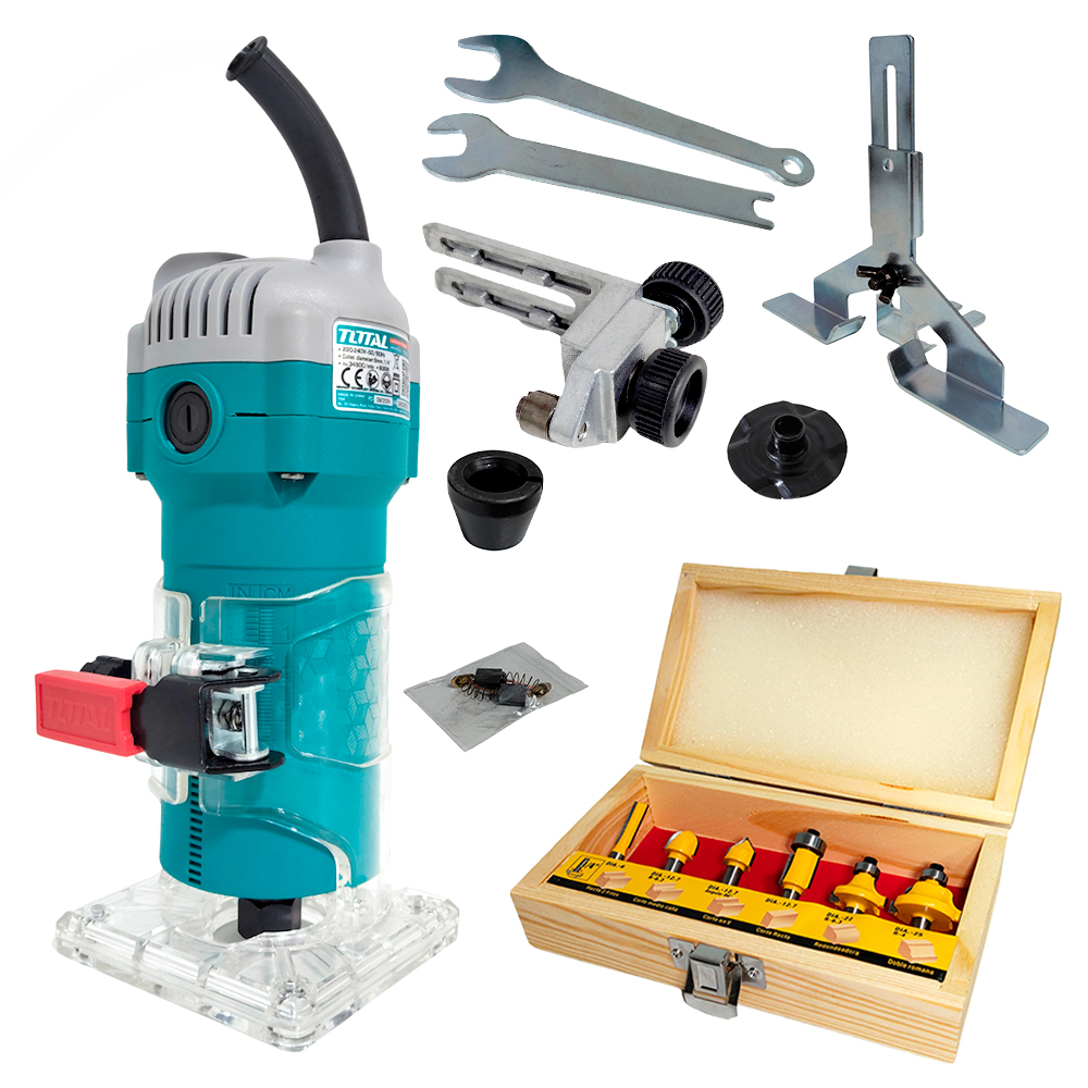 Ruteadora Fresadora Tupi de Mano Palma 6mm, 1/4" Total TLT6001 600W + 6 Fresas