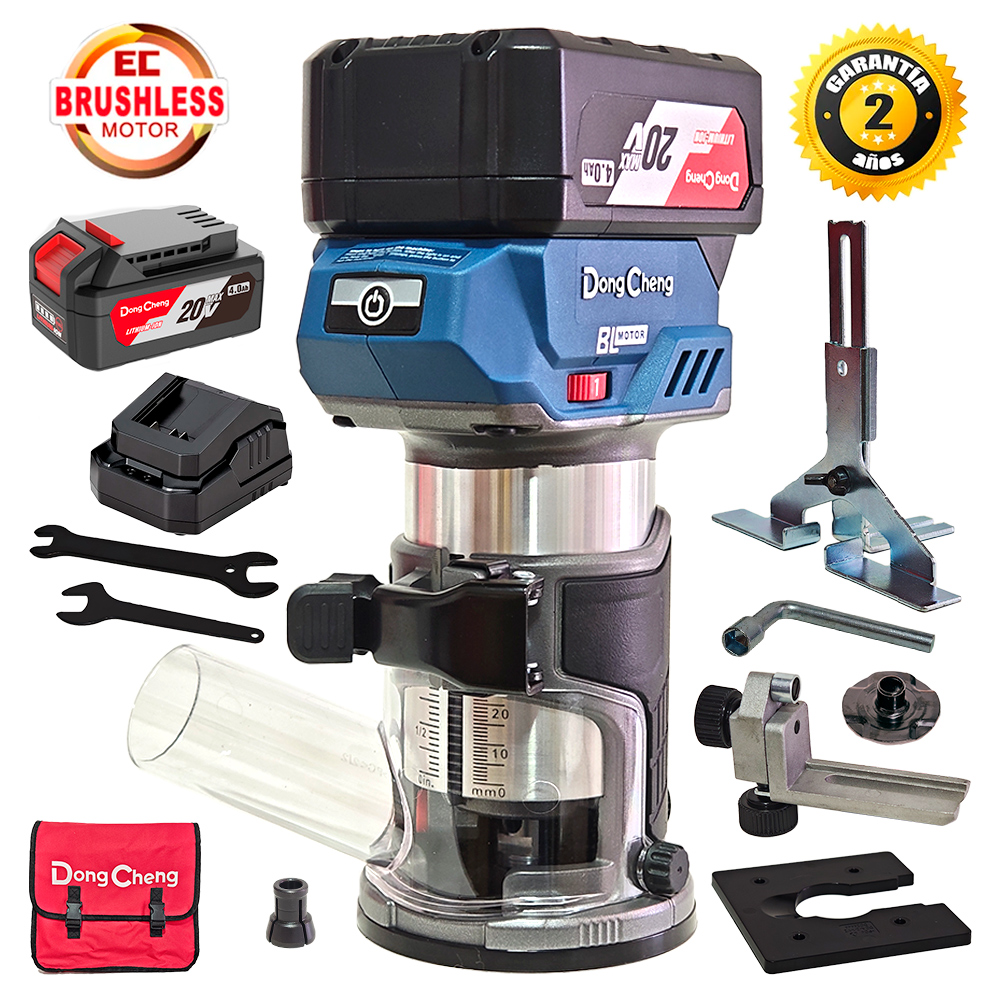 Ruteadora Fresadora Tupi de Mano Inalambrica 1/4" Dongcheng DCMP6BM 20V 2Bat x 4Ah Brushless