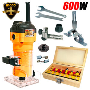 Ruteadora Fresadora Tupi de Mano 6mm, 1/4" Ingco PLM6001 600W 34500rpm + 6 Fresas