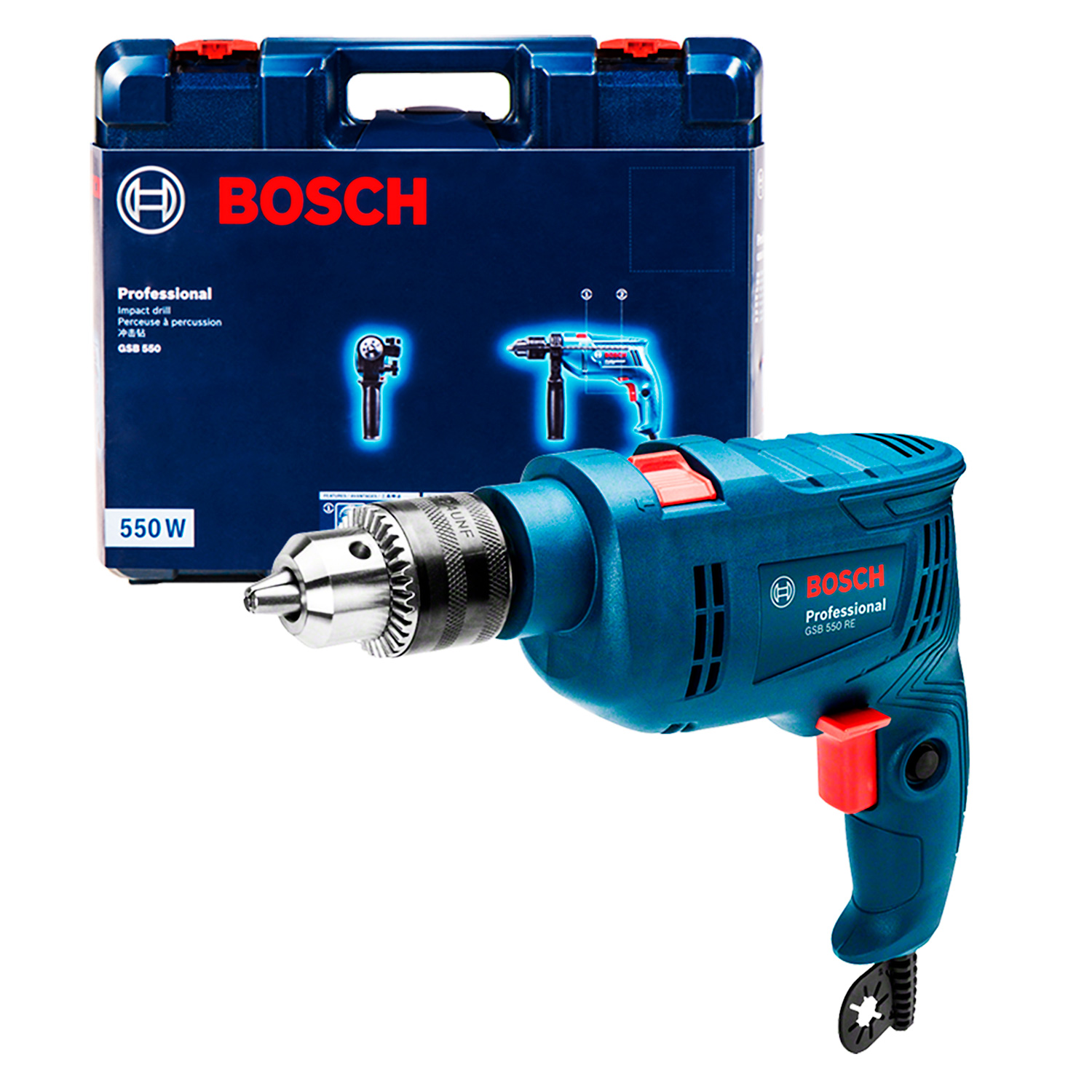 Taladro Percutor Bosch GSB 550 RE 1/2" 550W VVR + Maleta