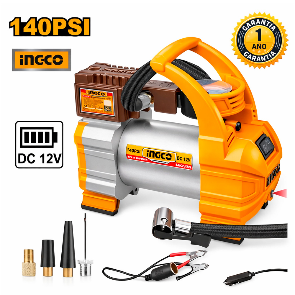 Compresora de Aire 1 Pistón Ingco AAC1408 Inflador 140 PSI 35l/min Portátil