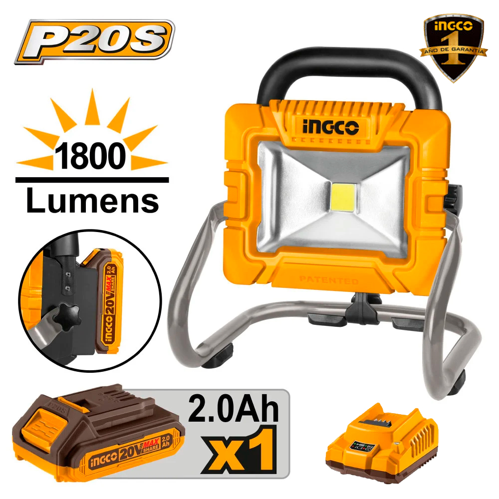 Lámpara Reflector Led Ingco CWLI20258 20V 20W 1800 Lúmenes 1Bat x 2Ah