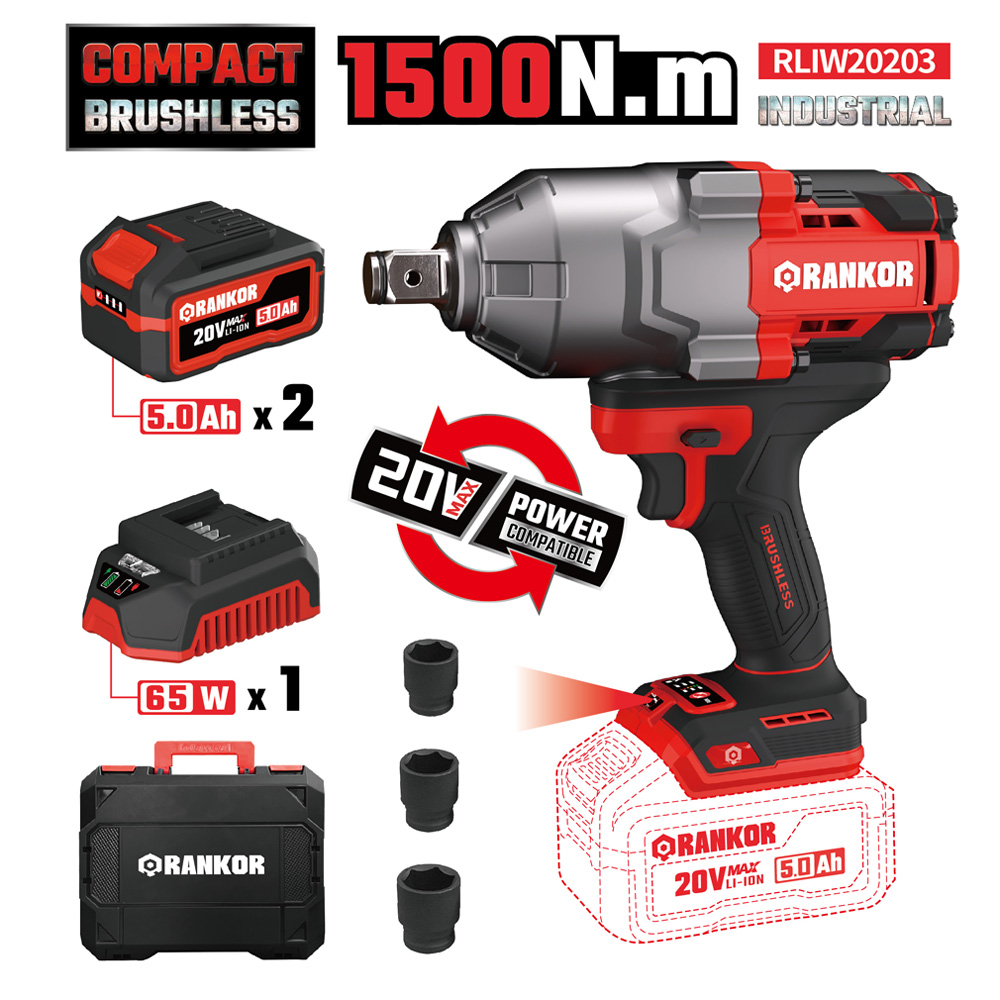 Llave de Impacto 3/4″ Rankor RLIW20203 20V 1500Nm 2Bat x 5Ah Brushless