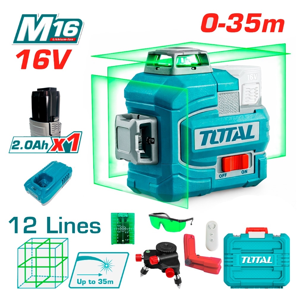 Nivel Láser 3D Verde Industrial Total TLL301201 16V 1Bat x 2Ah 12 Lineas 35m