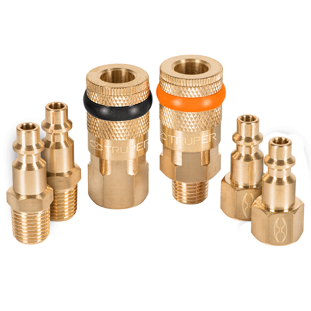 Juego 4 Conectores Rapidos y 2 Acoples de Laton 1/4" NPT Truper 18075