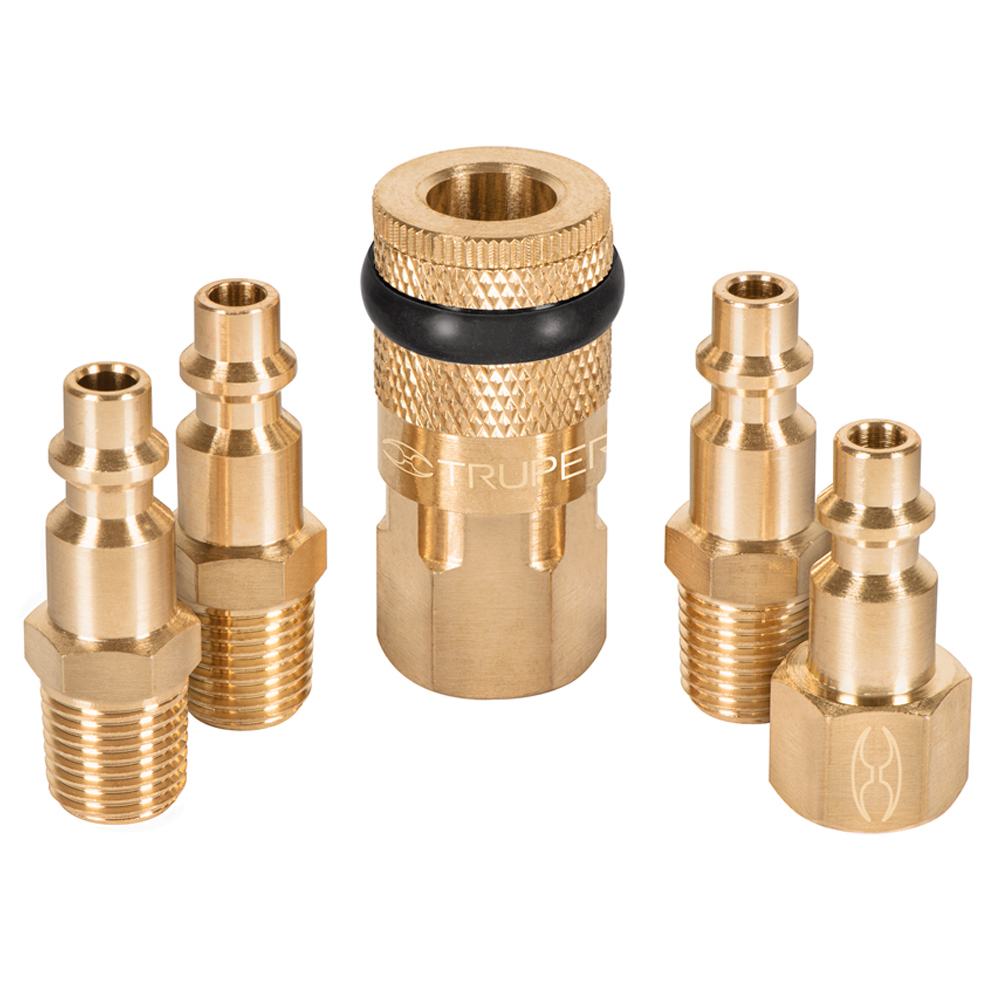 Juego 4 Conectores Rapidos y 1 Acople de Laton 1/4" NPT Truper 19081