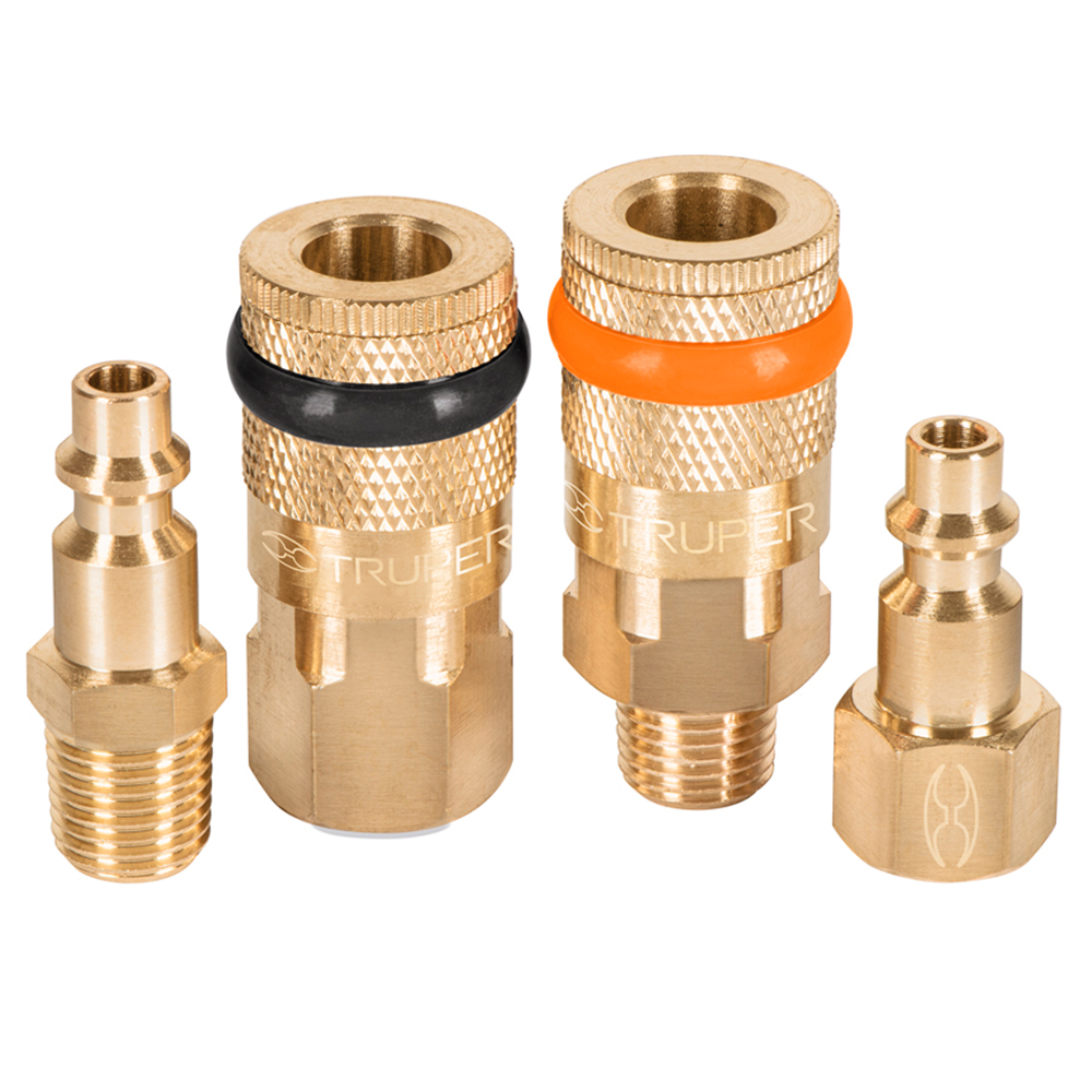 Juego 2 Conectores Rapidos y 2 Acoples de Laton 1/4" NPT Truper 19080