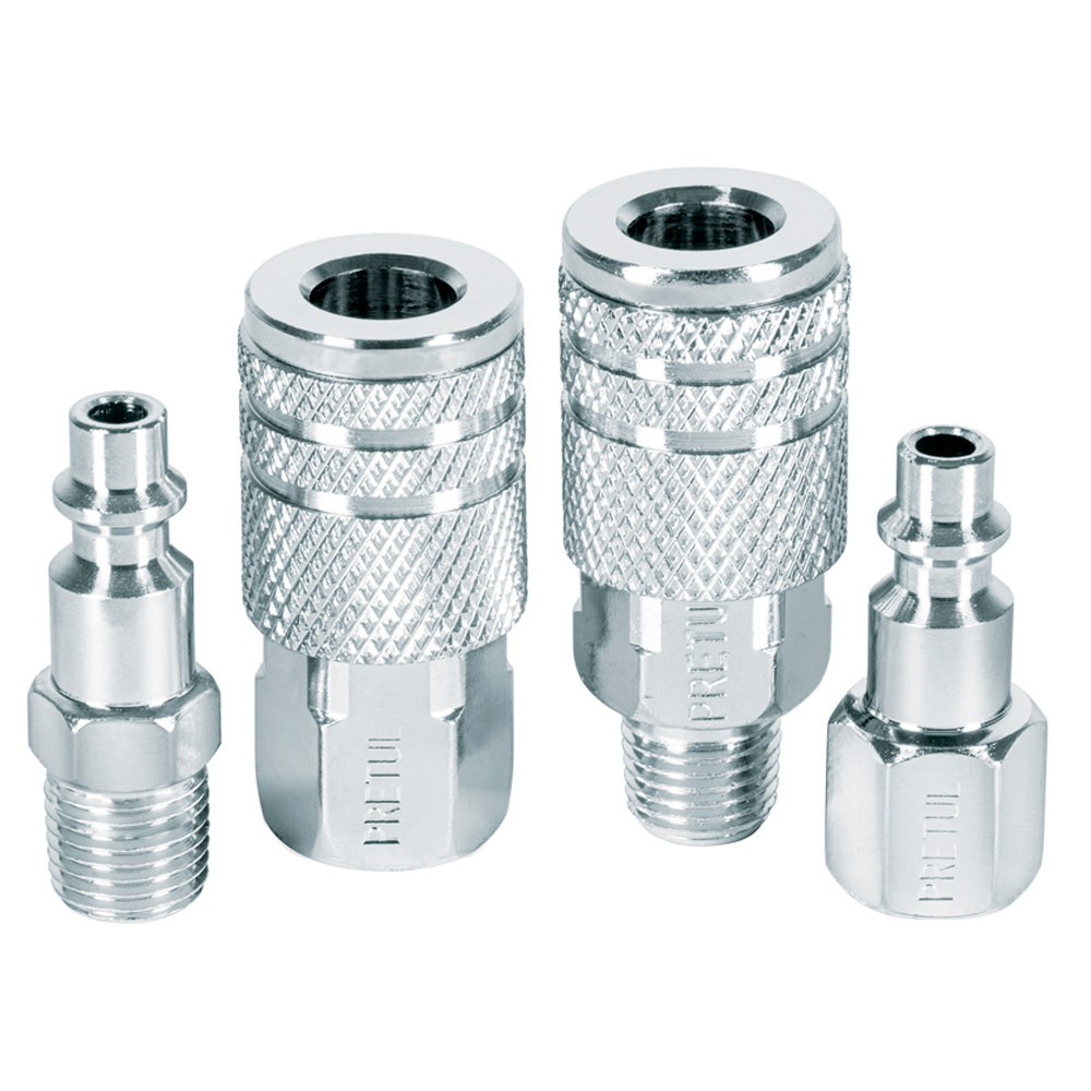 Juego 2 Conectores Rapidos y 2 Acoples de Acero 1/4" NPT Pretul 27020