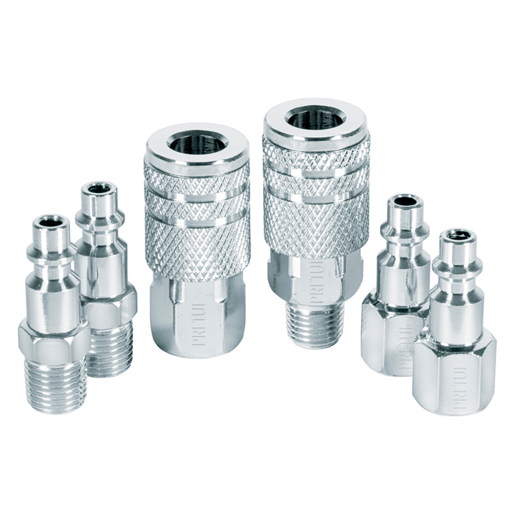 Juego 4Conectores Rapidos y 2 Acoples de Acero 1/4" NPT Pretul 27030