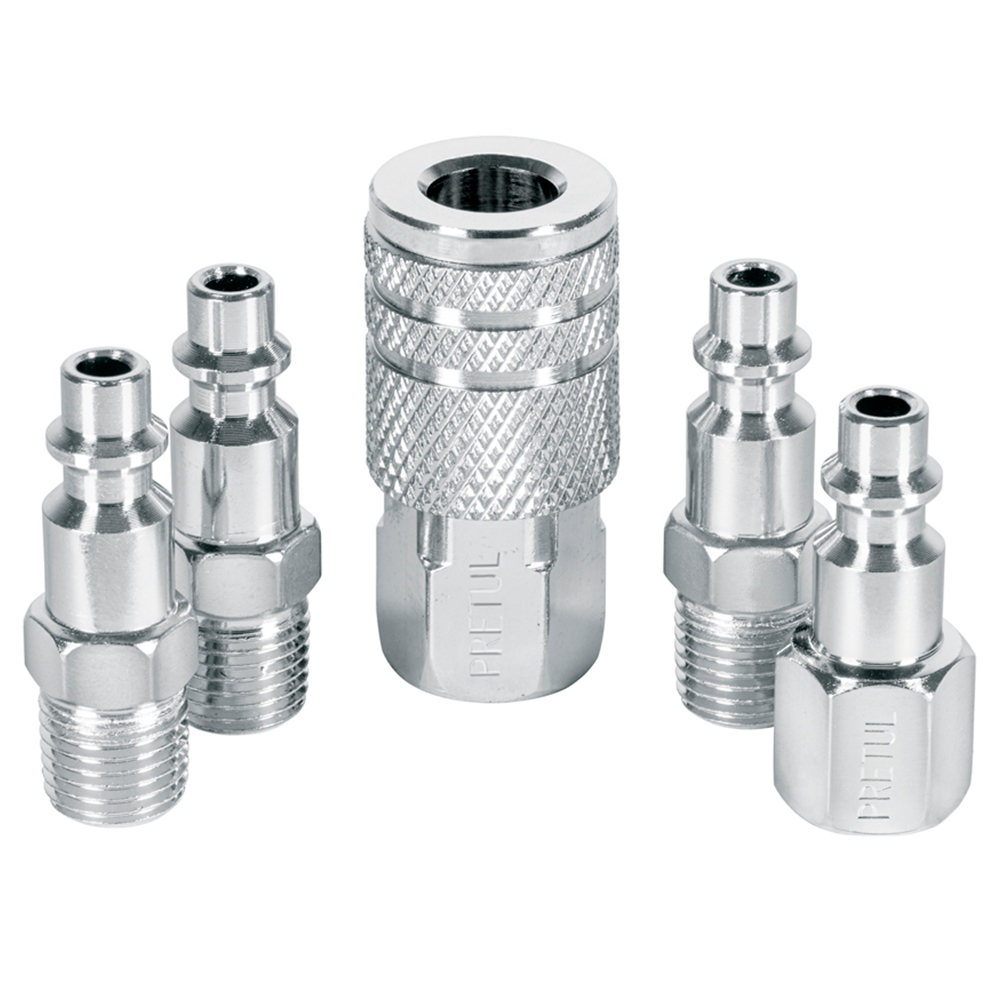 Juego 4 Conectores Rapidos y 1 Acople de Acero 1/4" NPT Pretul 27021