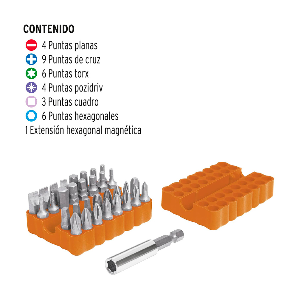 Juego de Punteras Mixtas y Adapador Magnetico Truper 17788 1" x 33Pcs
