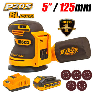 Lijadora Excentrica Rotoorbital Inalambrica 5" Ingco CROSLI20021 20V 1Bat x 2Ah 6 Velocidades
