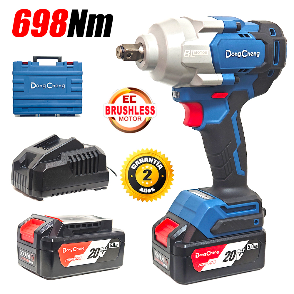 Llave de Impacto Industrial Inalambrica 1/2" Dongcheng DCPB698FK 20V 698Nm 2Bat x 5Ah Brushless