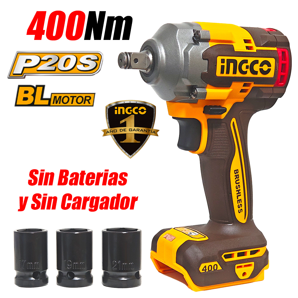 Llave Impacto 1/2" Ingco CIWLI20401 400Nm Brushless Sin Baterias