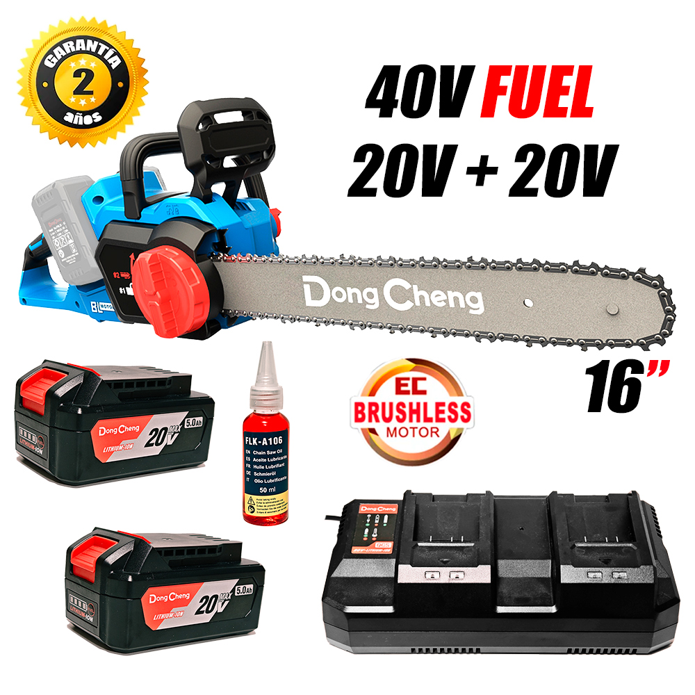 Electrosierra Motosierra Inalambrica Industrial 16" Dongcheng DCCS40161H2S 40V 2Bat x 5Ah Brushless