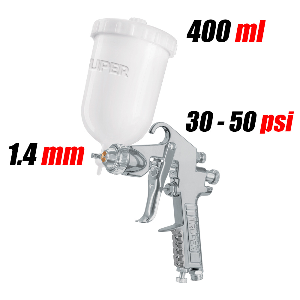 Pistola de Gravedad P/ Pintar Truper 101855 Vaso Plástico 1.4mm 400ml