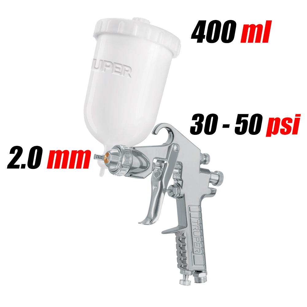 Pistola de Gravedad P/ Pintar Truper 101857 Vaso Plástico 2.0mm 400ml